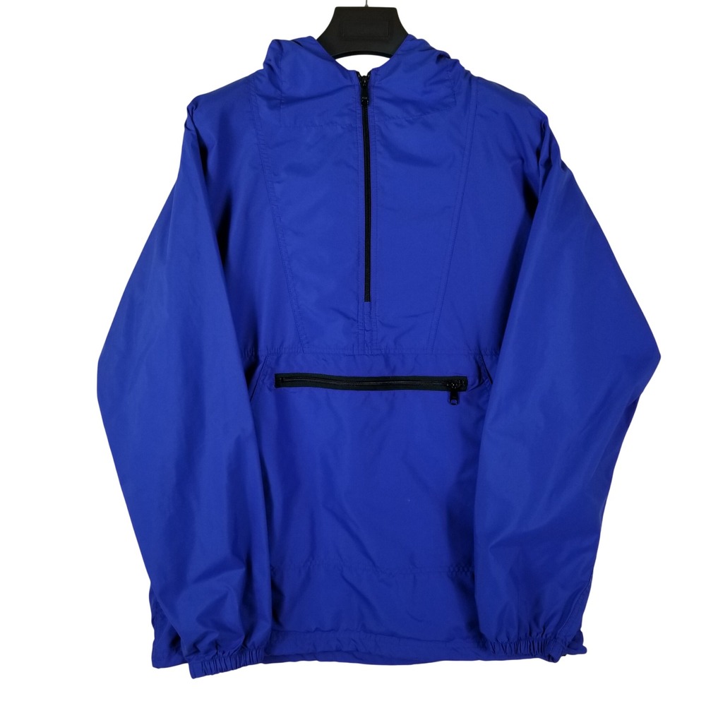 L.L. Bean Anorak Jacket Mens M Blue Vintage Half Zip Hooded Windbreaker Pullover